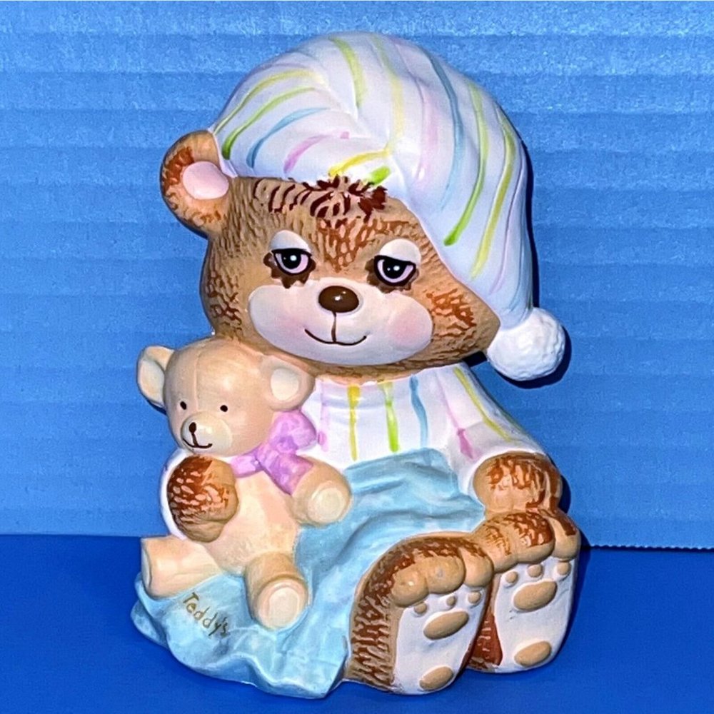 Vintage Morgan Enesco Teddy Beddy Bear Figure 5" Coin Bank Baby Nursery Decor